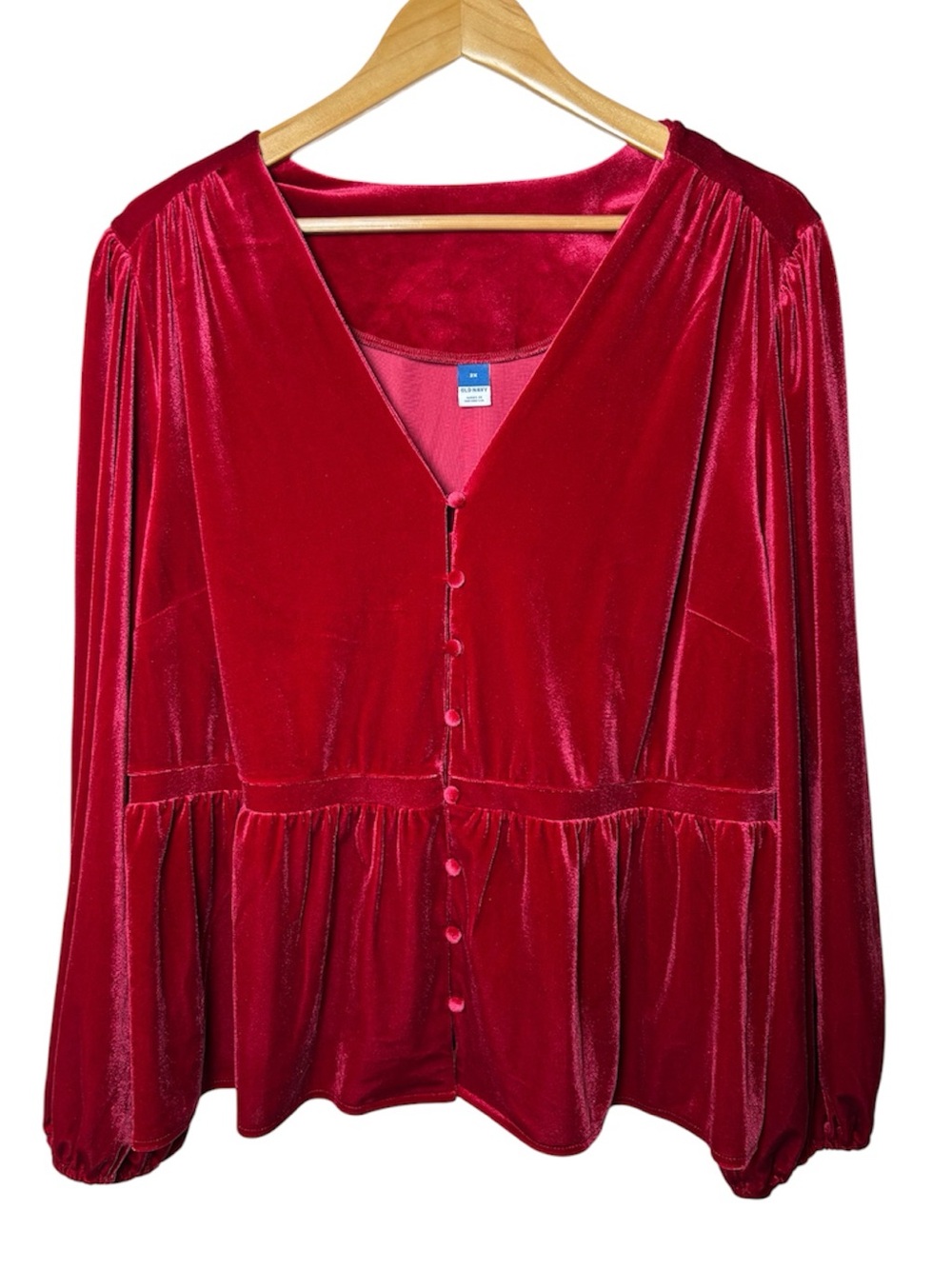 Old Navy Red Velvet Babydoll Peplum Blouse Top Women 2X Velour Holiday Flowy NEW